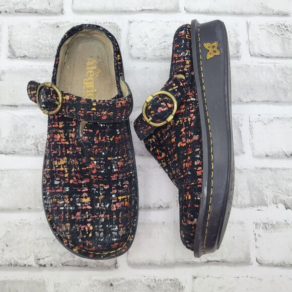 Alegria Brigid Autumn Tweed Black Mary Jane Clogs Fall Color size 36 EU 6-6.5 US - Picture 1 of 7